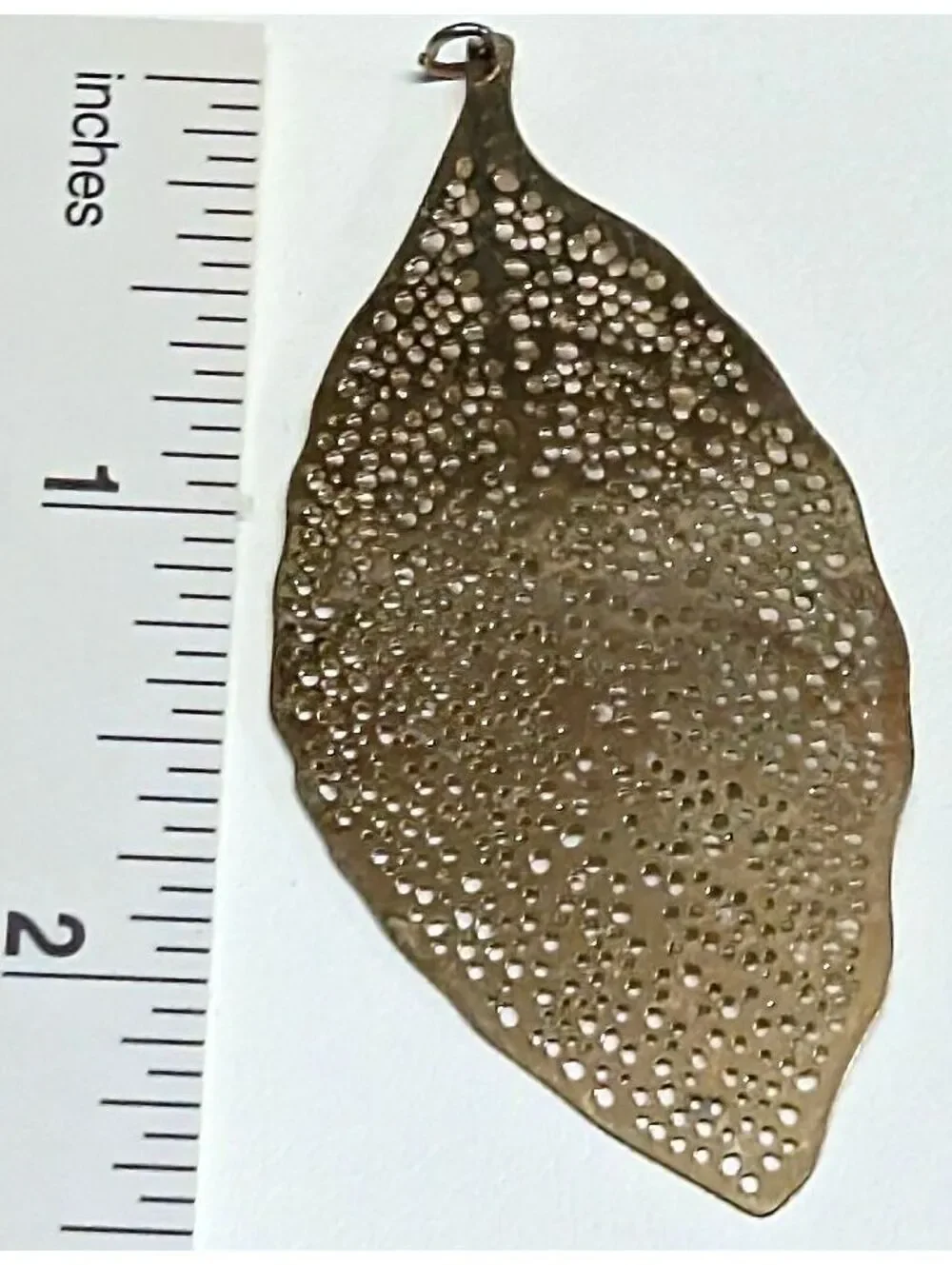 Vintage Leaf Pendant 2.5 Inch Metal Filigree Cutout Design Bronze Color Bohemian